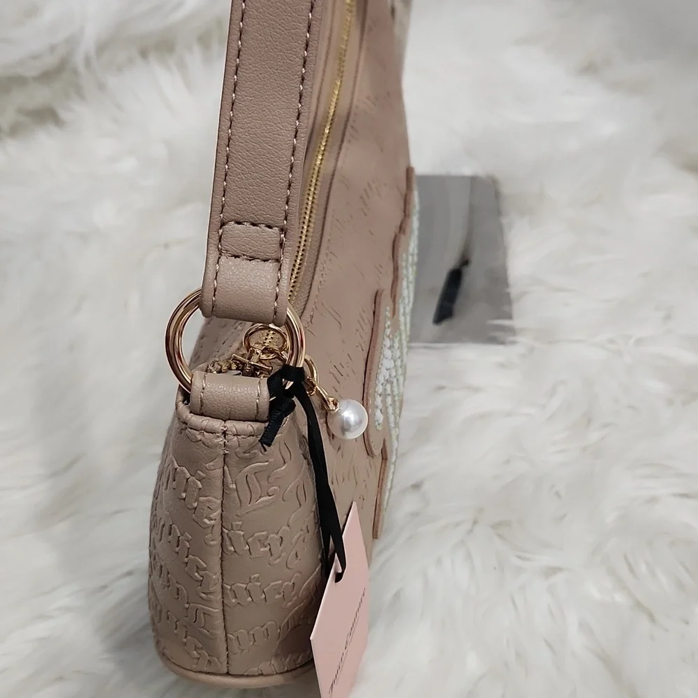 🤎▪️Juicy Couture🔹️▪️Brown Cafe Emboss  String Of Pearls Shoulder Bag